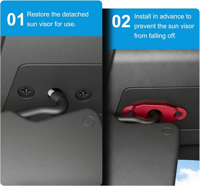Veharvim Upgraded Aluminum Alloy Sun Visor Repair Kit for Jeep, Heavy Duty Sun Visor Clip Compatible with Jeep Wrangler JK 2018/ JL/Wrangler 2018-2023/ Gladiator 2020-2023,Red - Image 2